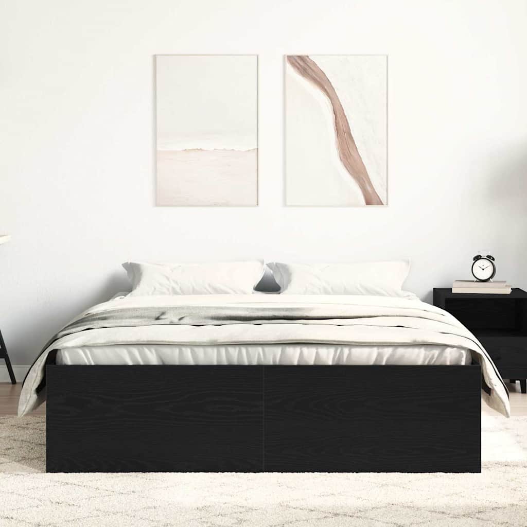 Cadre de lit sans matelas chêne noir 140 x 190 cm bois d'ingénierie
