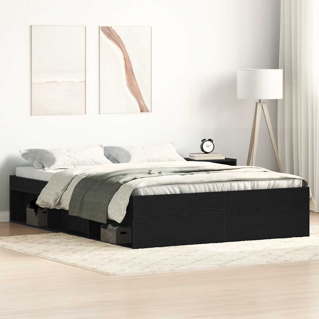 Cadre de lit sans matelas chêne noir 140 x 190 cm bois d'ingénierie