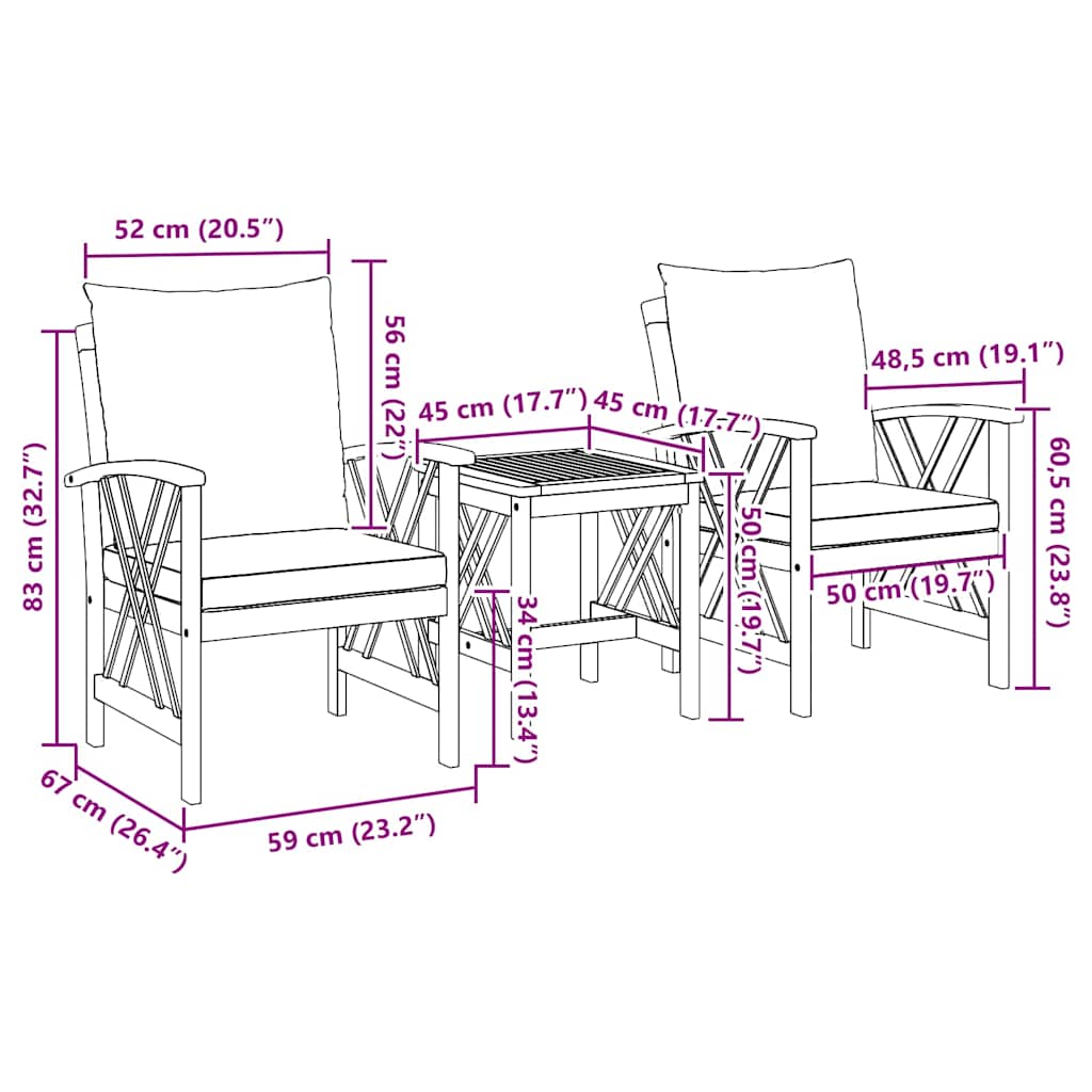 Ensemble de canapé de jardin avec coussin 3 pcs Huile Naturelle - XIOS