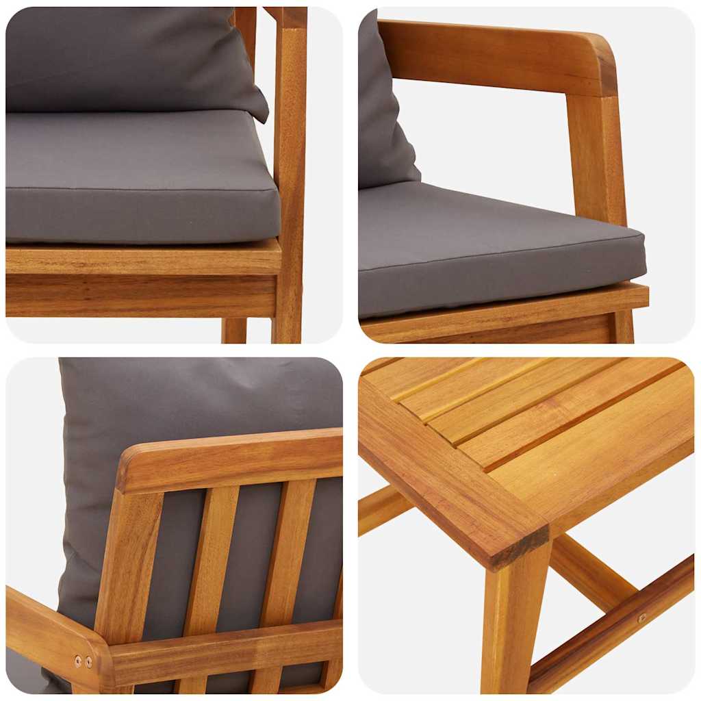 Ensemble bistrot avec coussin 3 pcs Marron Bois d'Acacia Massif