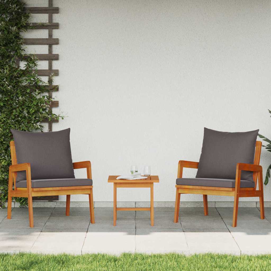 Ensemble bistrot avec coussin 3 pcs Marron Bois d'Acacia Massif
