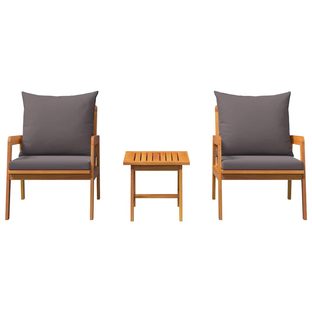 Ensemble bistrot avec coussin 3 pcs Marron Bois d'Acacia Massif