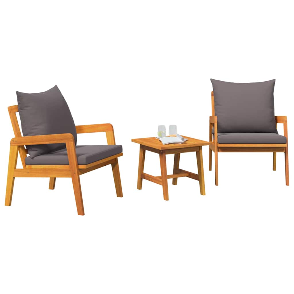 Ensemble bistrot avec coussin 3 pcs Marron Bois d'Acacia Massif
