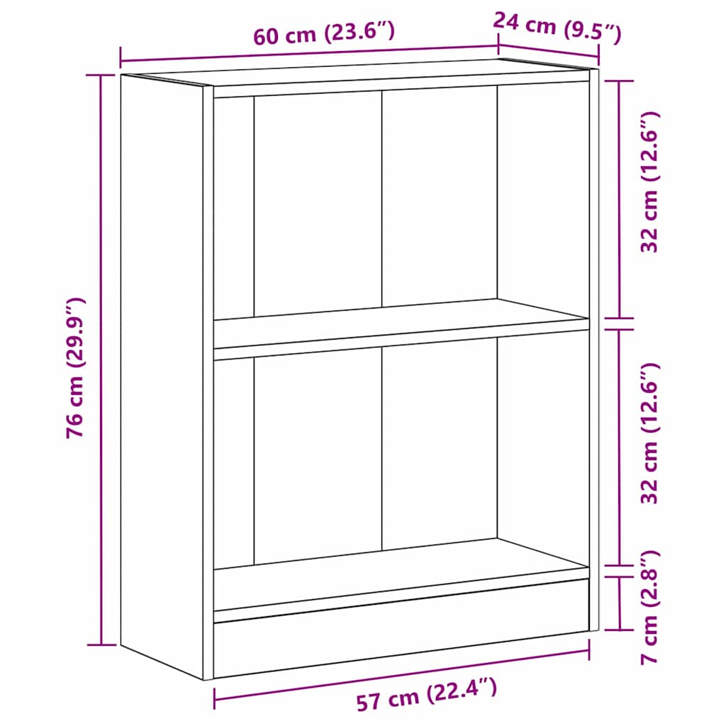 Meuble à Livres Noir 60 x 24 x 76 cm Bois d'ingénierie - XIOS