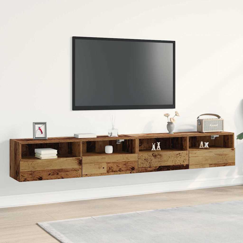 Cabinet TV Mural 2 pcs Bois Ancien 100x30x30cm Bois Ingénierie - XIOS
