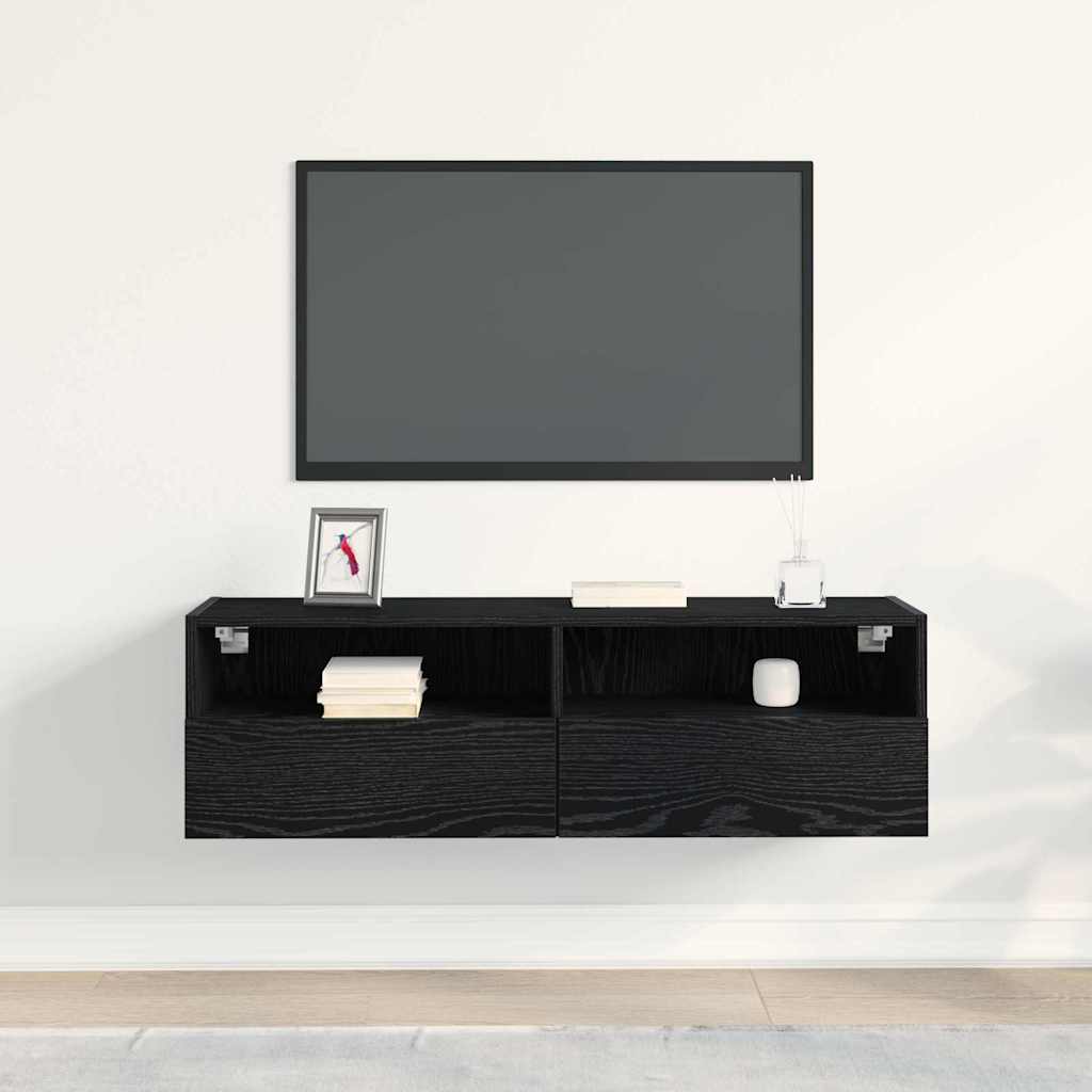 Meuble TV mural Chêne noir 100 x 30 x 30 cm Bois d'ingénierie - XIOS