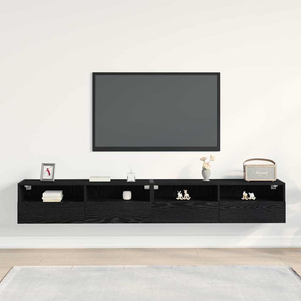 Meuble TV mural Montage mural 2 pcs Chêne noir 100 x 30 x 30 cm - XIOS