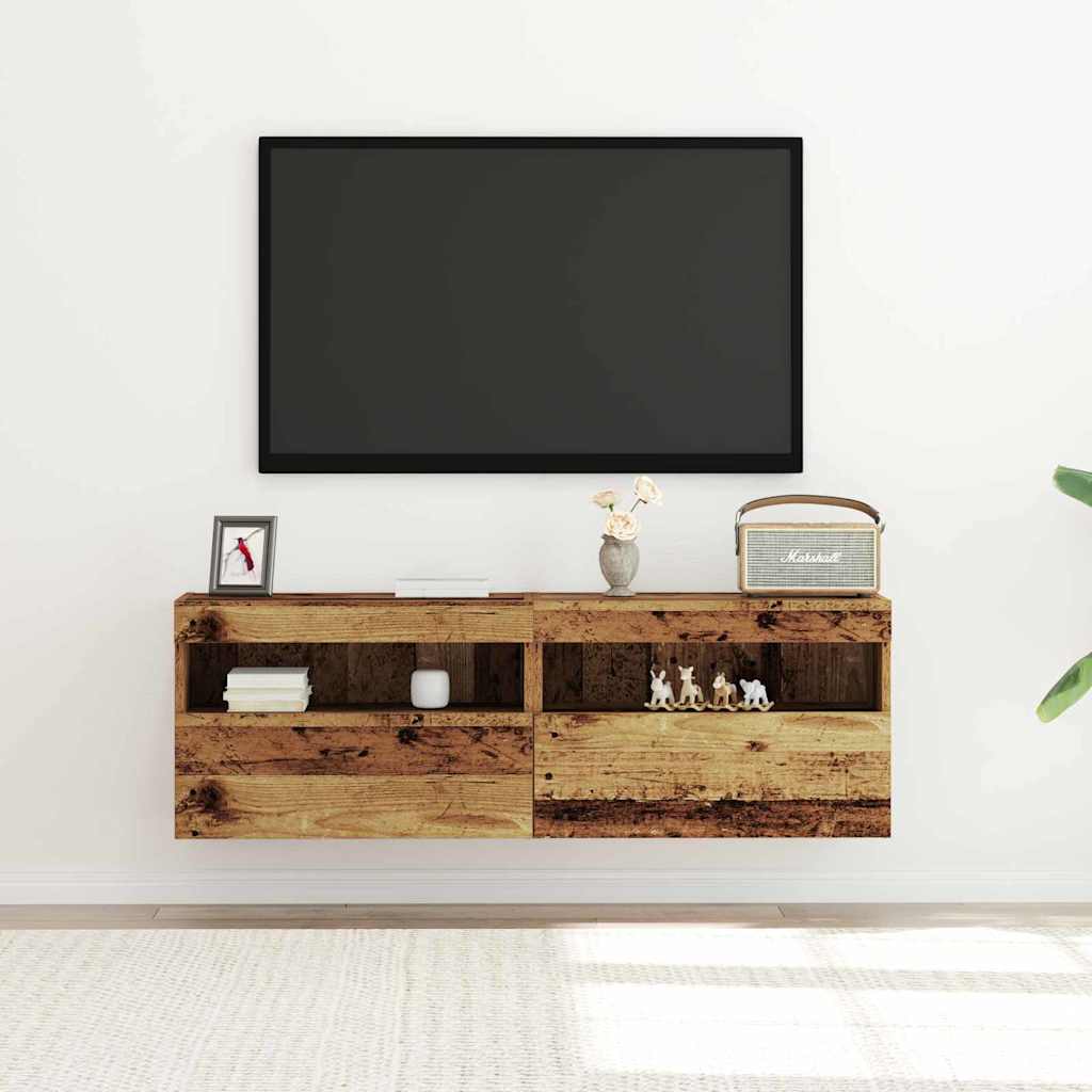 Meuble TV mural Montage mural 2 pcs Bois ancien 60 x 30 x 40 cm - XIOS