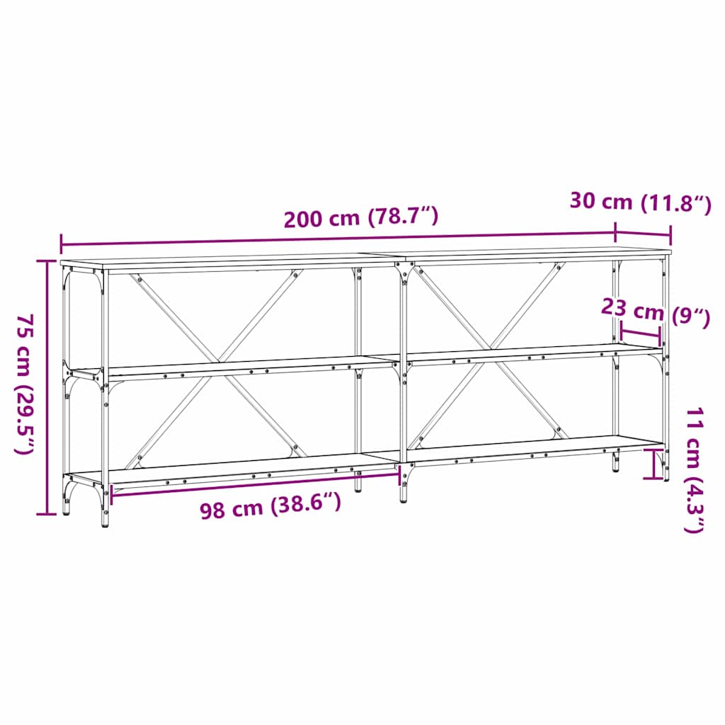 Table console avec étagère chêne artisanal 180 x 30 x 75 cm - XIOS