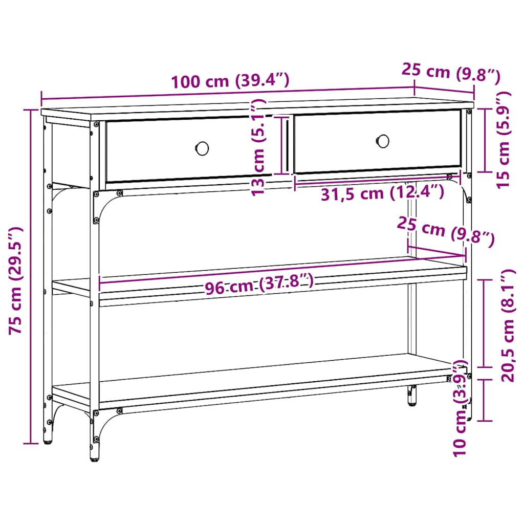 Table console avec tiroir Chêne artisanal 100 x 25 x 75 cm - XIOS