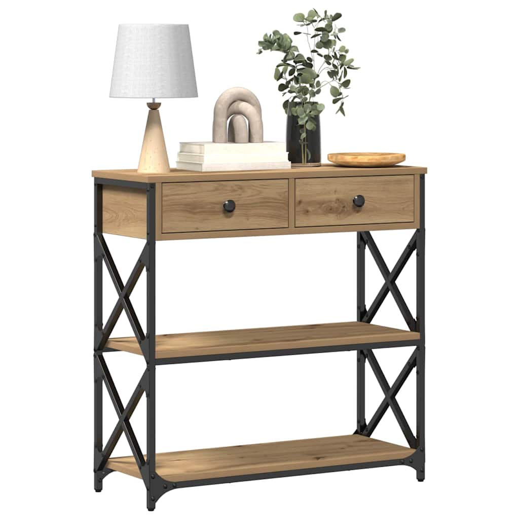 Table Console avec tiroir chêne artisanal 75 x 28 x 75 cm - XIOS