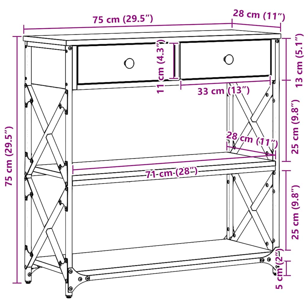 Table Console avec tiroir chêne artisanal 75 x 28 x 75 cm - XIOS