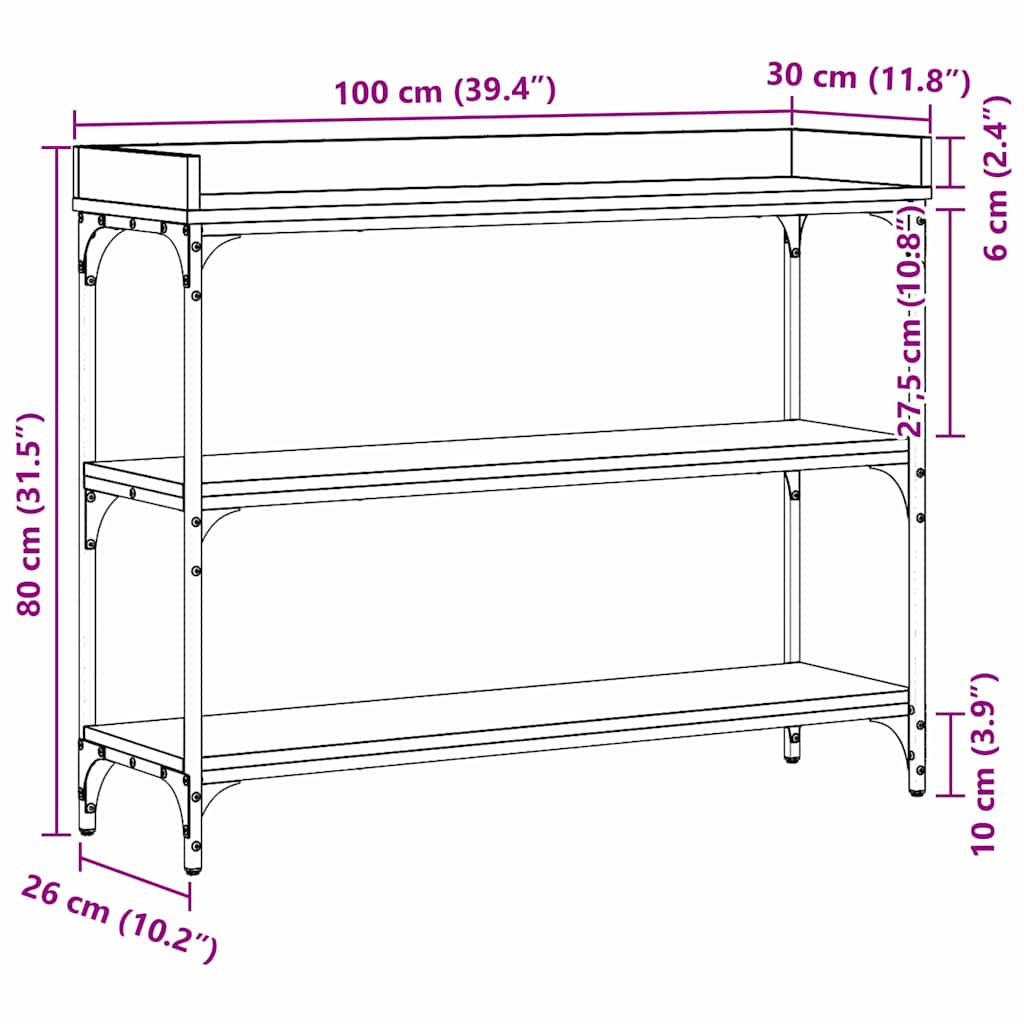 Table Console avec étagère Chêne noir 100 x 30 x 80 cm - XIOS