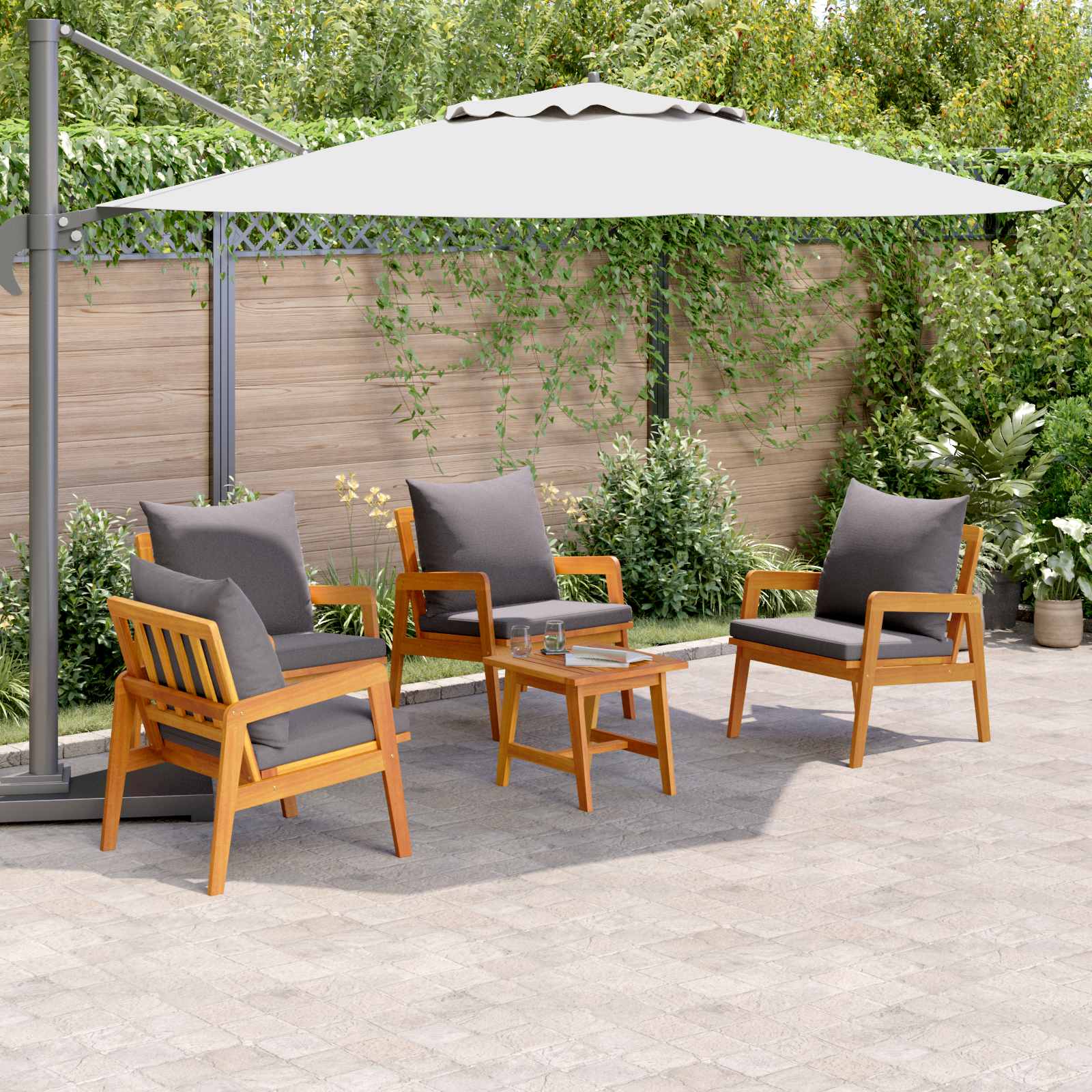 Ensemble bistrot 5 pc Marron Bois d'Acacia Massif