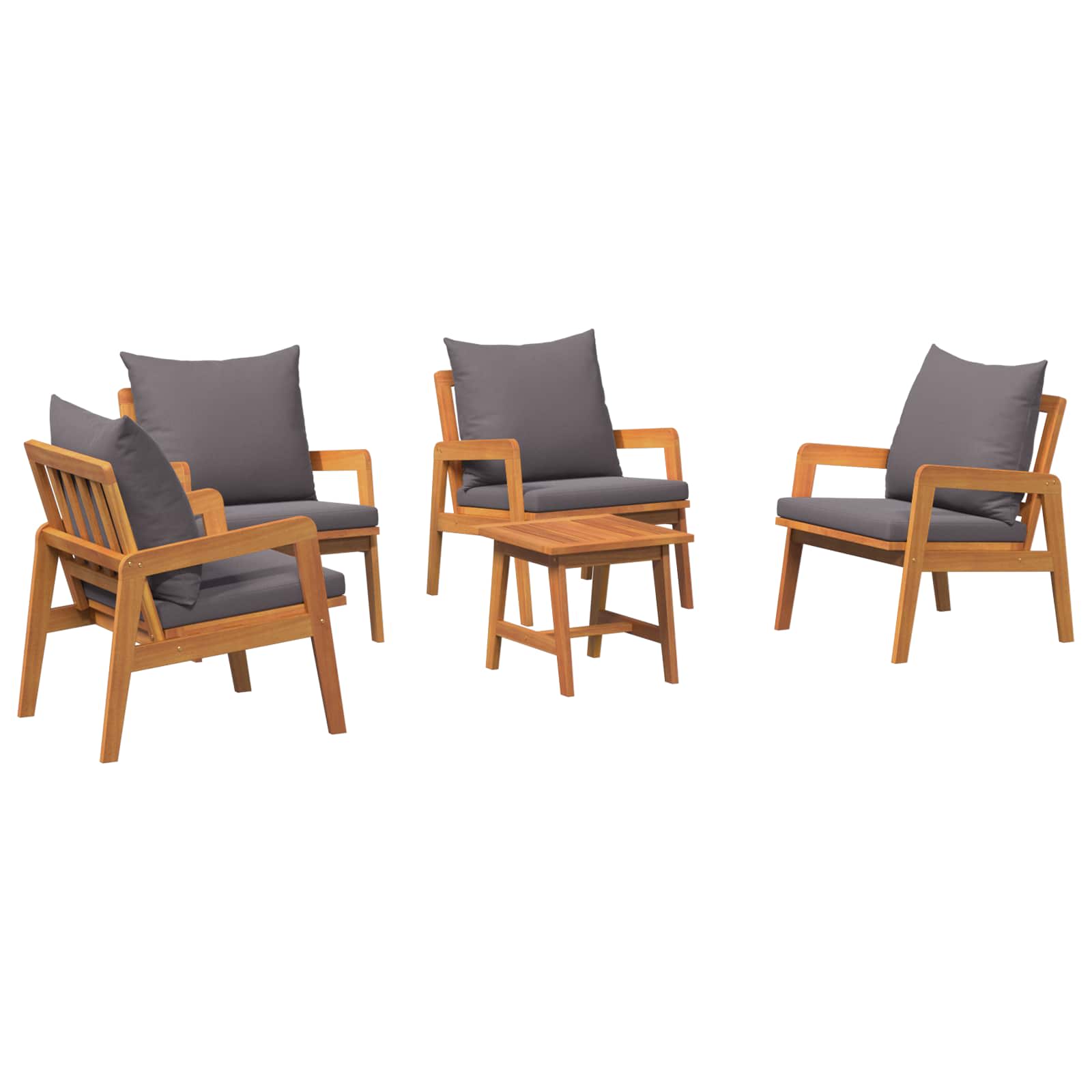 Ensemble bistrot avec coussin 5 pcs Marron Bois d'Acacia Massif