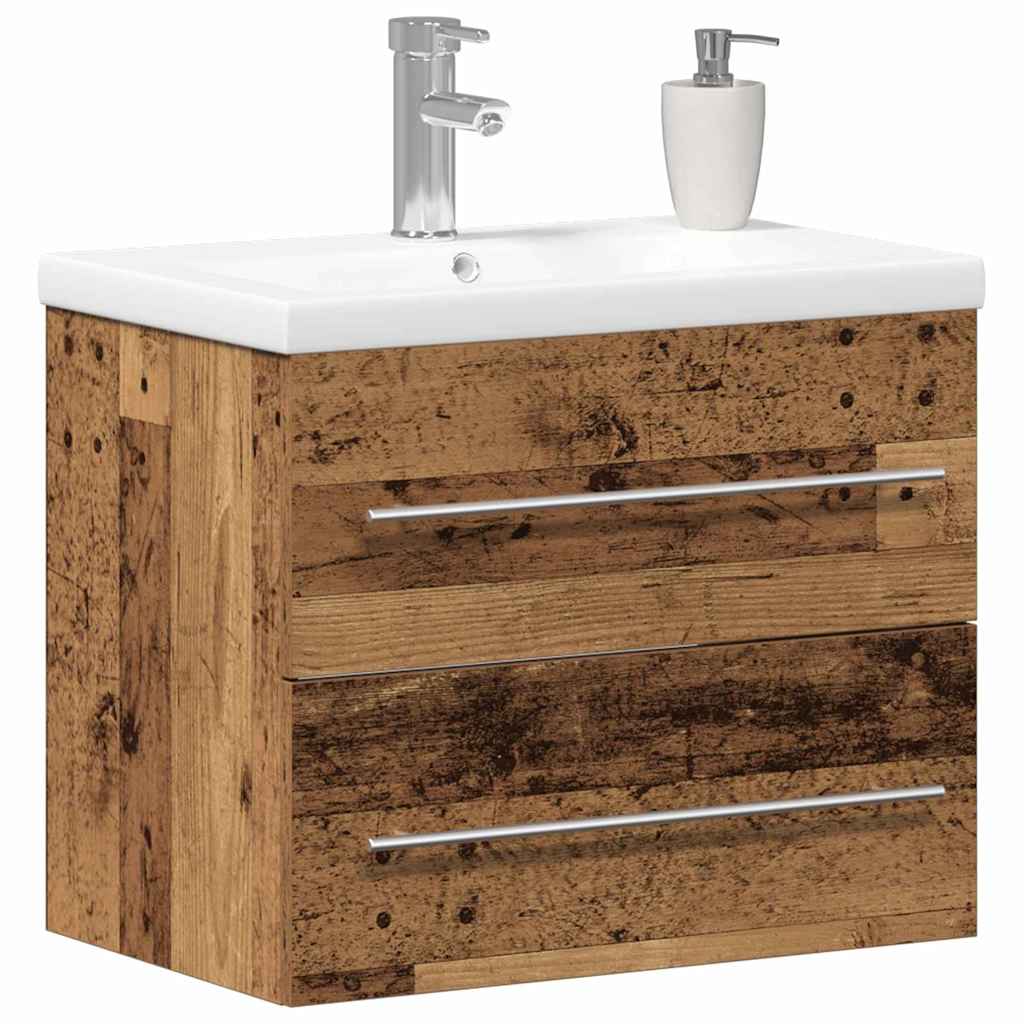 Meuble de Lavabo de Salle de Bain 2 pc Bois Ancien - XIOS