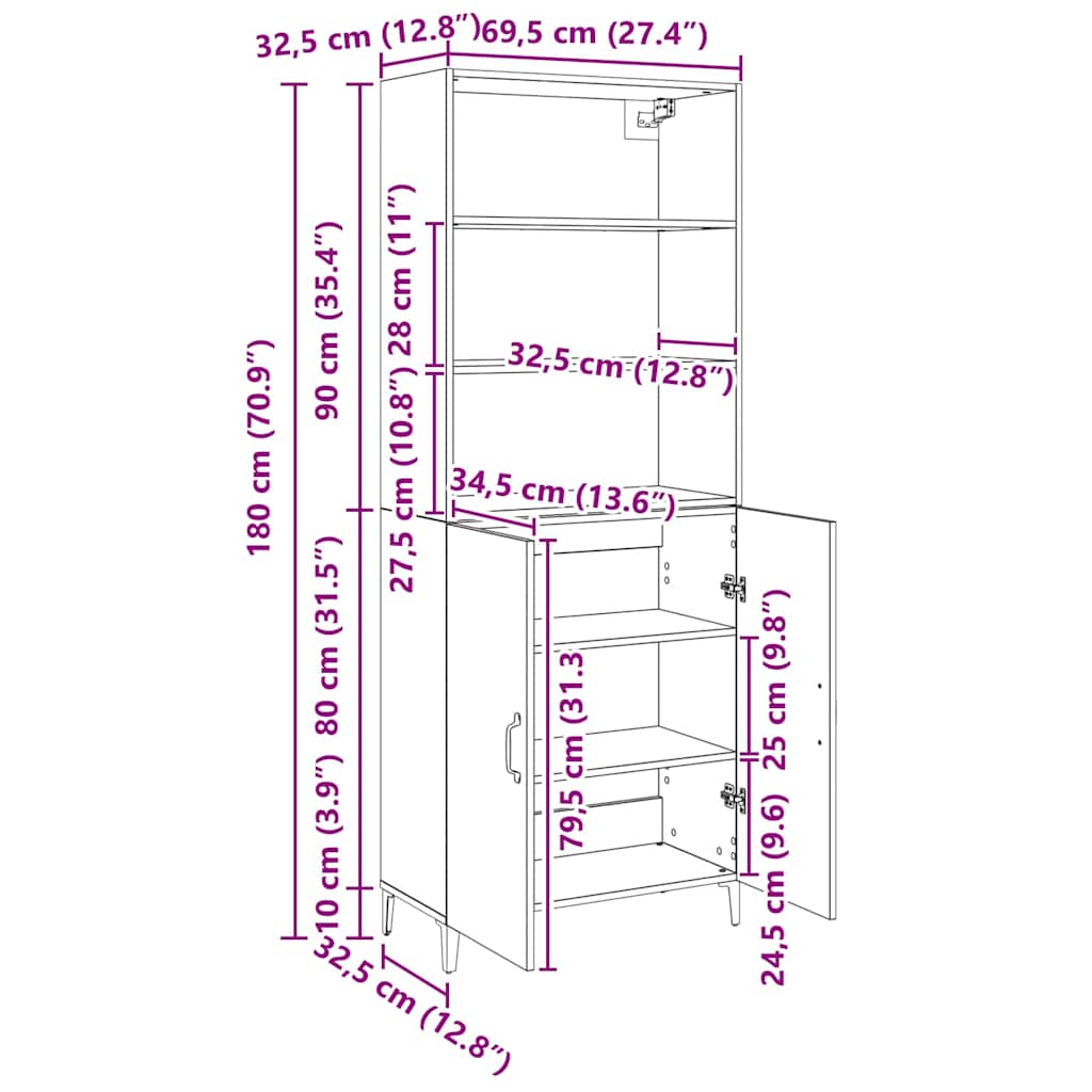 Buffet Chêne noir 69,5 x 32,5 x 180 cm Bois d'ingénierie - XIOS