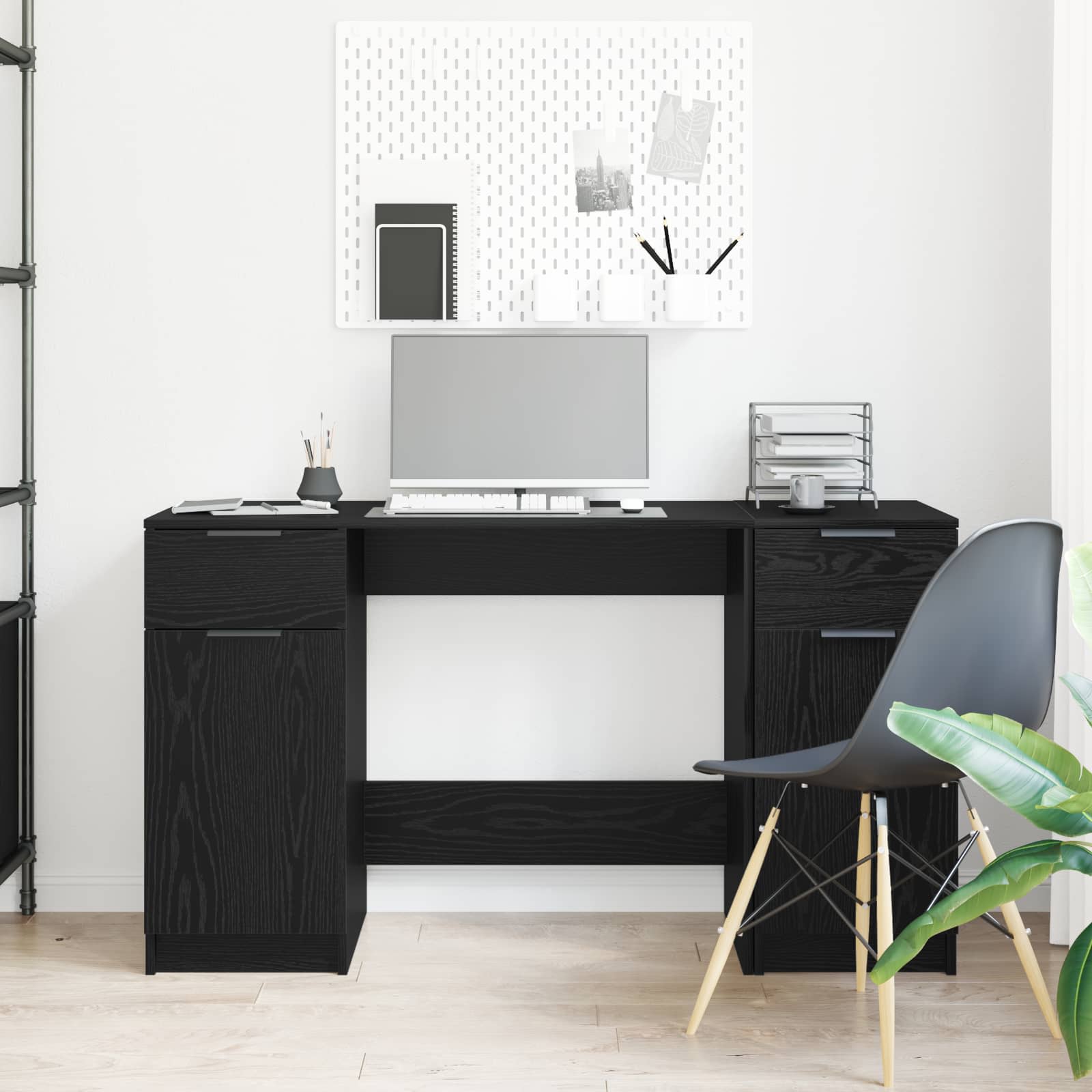 Bureau avec porte Chêne noir 133 x 50 x 75 cm Bois d'ingénierie - XIOS