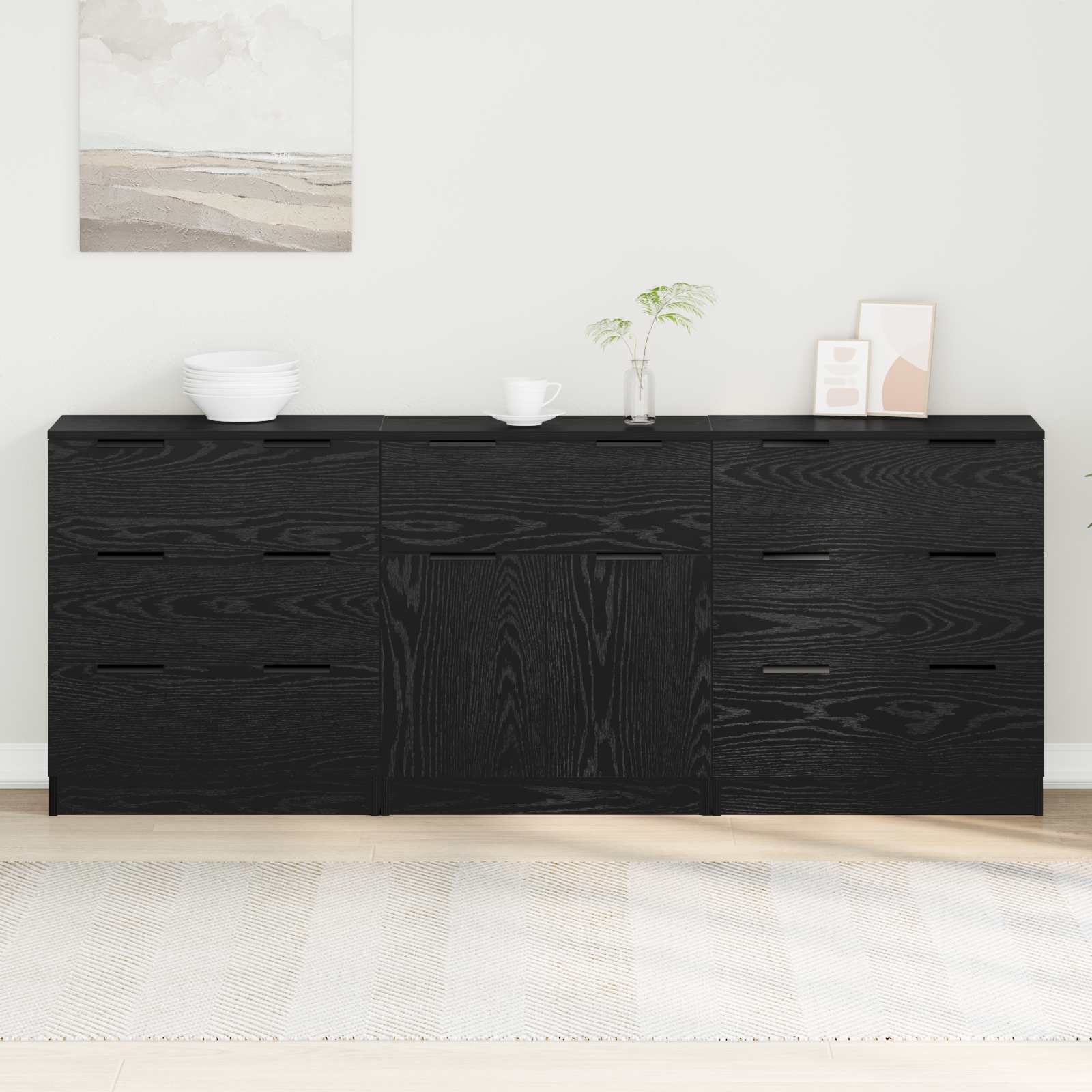 Buffet 3 pcs Chêne noir 181 x 30 x 70 cm Bois d'ingénierie
