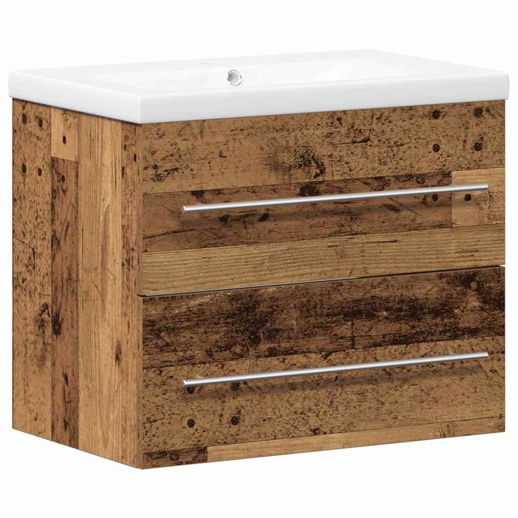 Meuble de Lavabo de Salle de Bain 2 pc Bois Ancien - XIOS