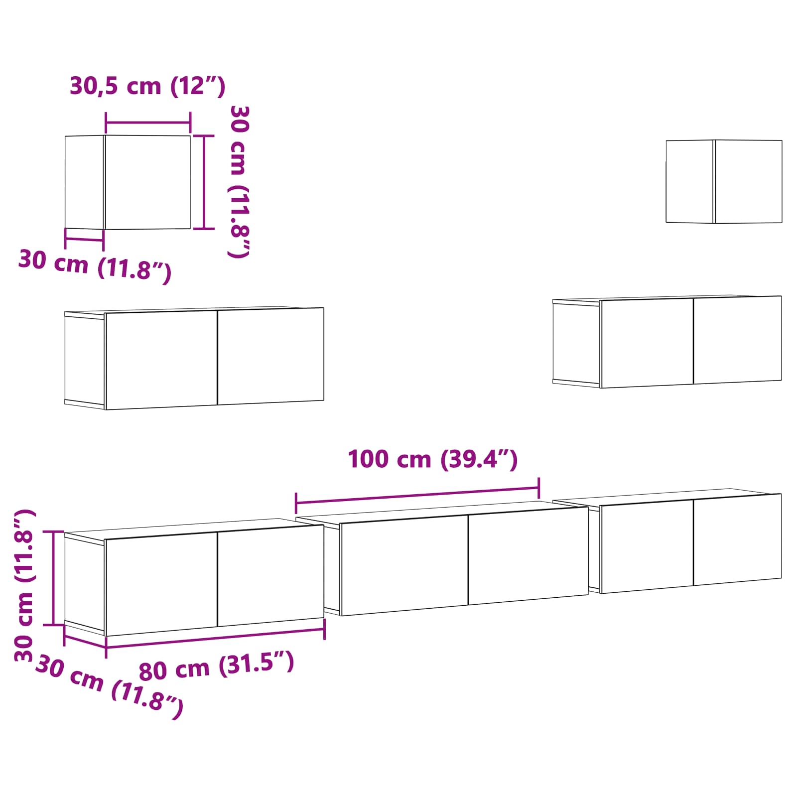 Ensemble meuble TV 7 pcs Chêne noir 100 x 30 x 30 cm - XIOS