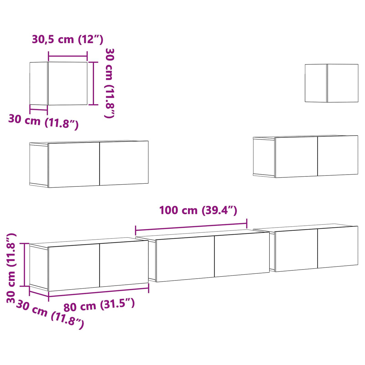 Ensemble meuble TV 7 pc Chêne noir Bois d'ingénierie