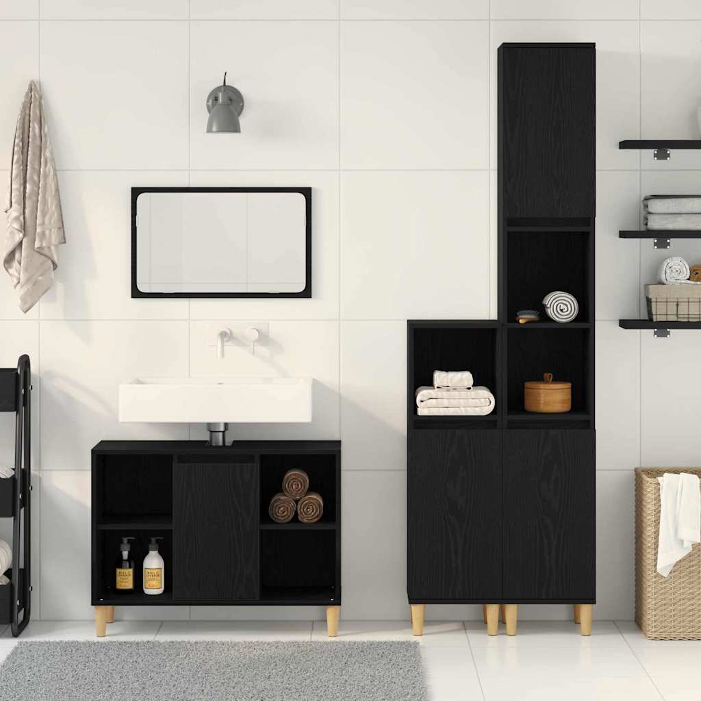 Ensemble de mobilier de salle de bain 3 pc Noir 80 x 33 x 60 cm