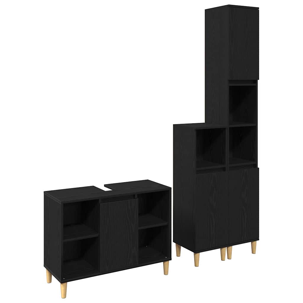 Ensemble de mobilier de salle de bain 3 pc Noir 80 x 33 x 60 cm
