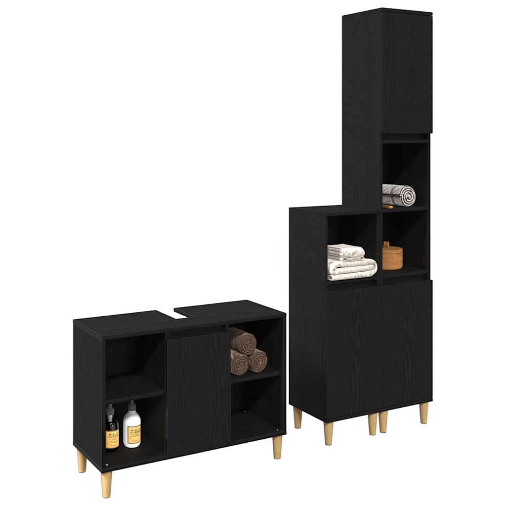 Ensemble de mobilier de salle de bain 3 pc Noir 80 x 33 x 60 cm