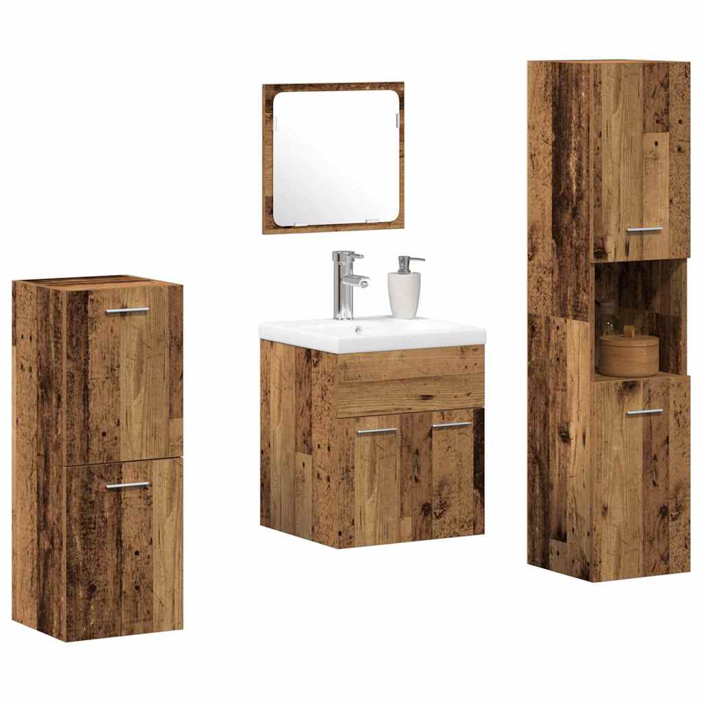 Ensemble de mobilier de salle de bain 4 pc Bois Ancien