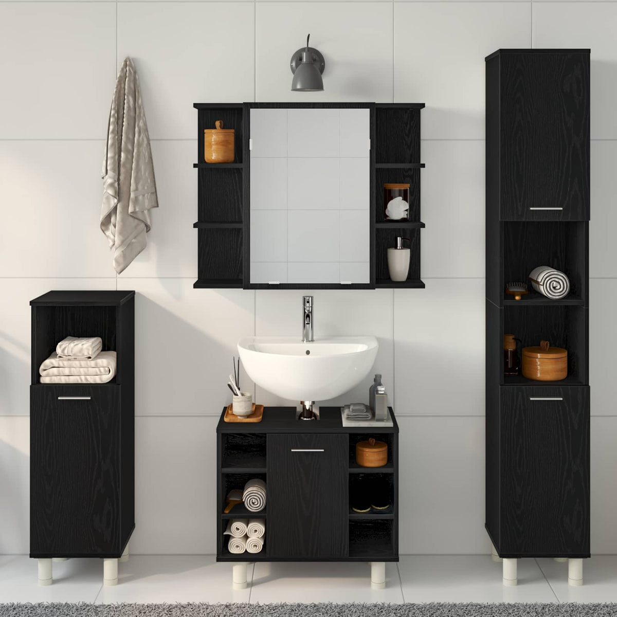 Ensemble de mobilier de salle de bain 4 pièces Noir