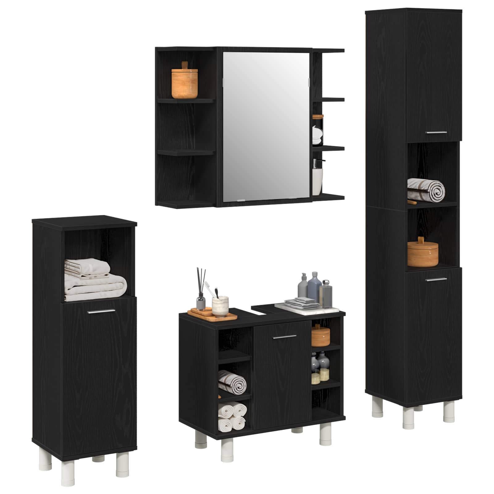Ensemble de mobilier de salle de bain 4 pièces Noir