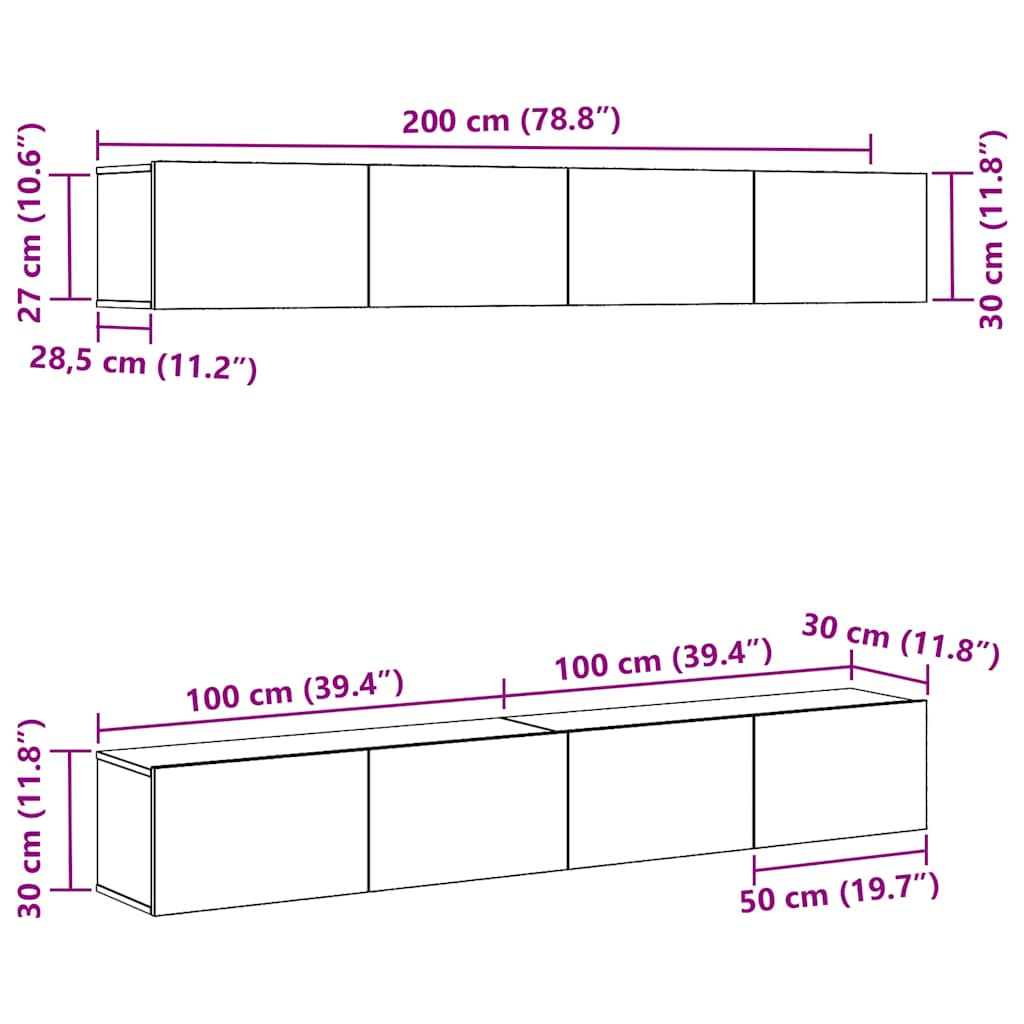 Ensemble meuble TV 4 pcs Chêne noir 100 x 30 x 30 cm - XIOS
