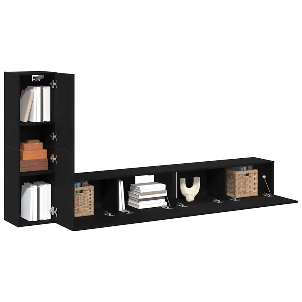 Ensemble meuble TV 3 pc Chêne noir Bois d'ingénierie