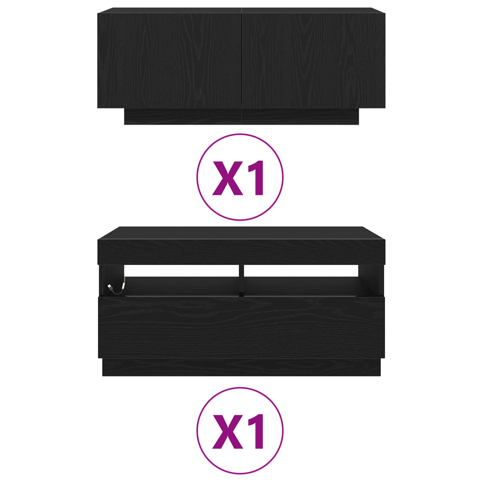 Ensemble meuble TV Montage mural 2 pcs Noir 180 x 35 x 40 cm