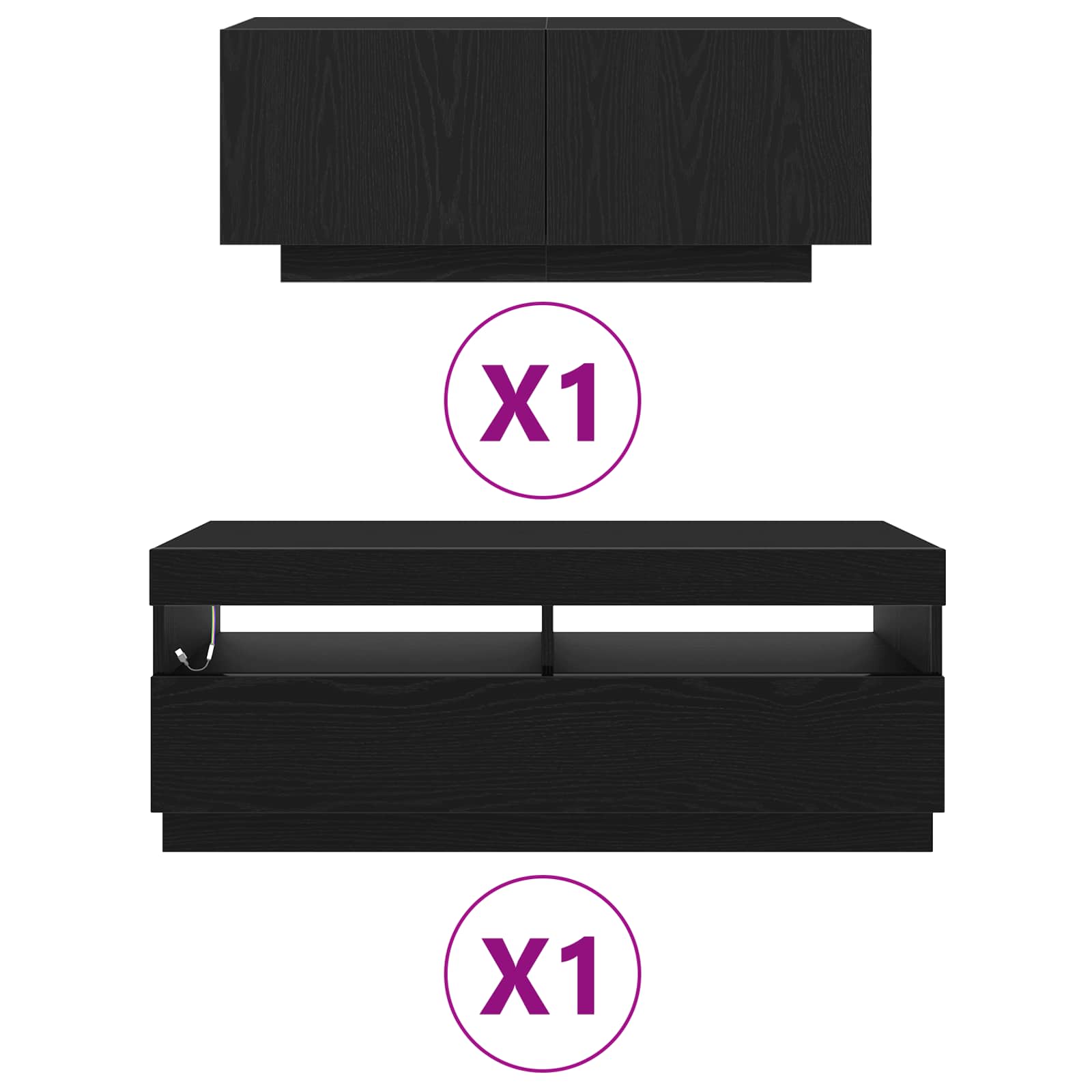 Ensemble meuble TV Montage mural 2 pcs Noir 200 x 35 x 40 cm