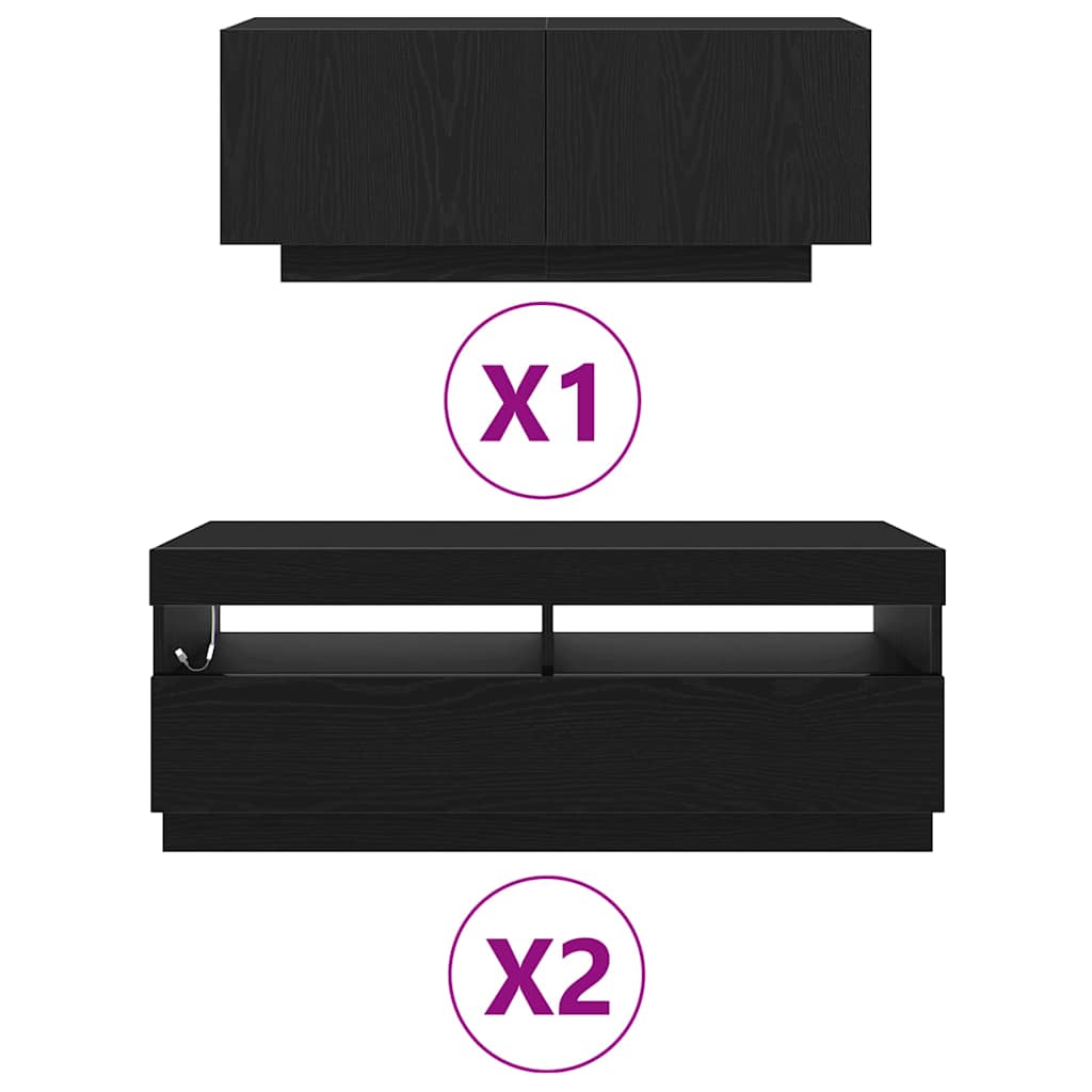 Ensemble meuble TV Montage mural 3 pcs Noir 300 x 35 x 40 cm