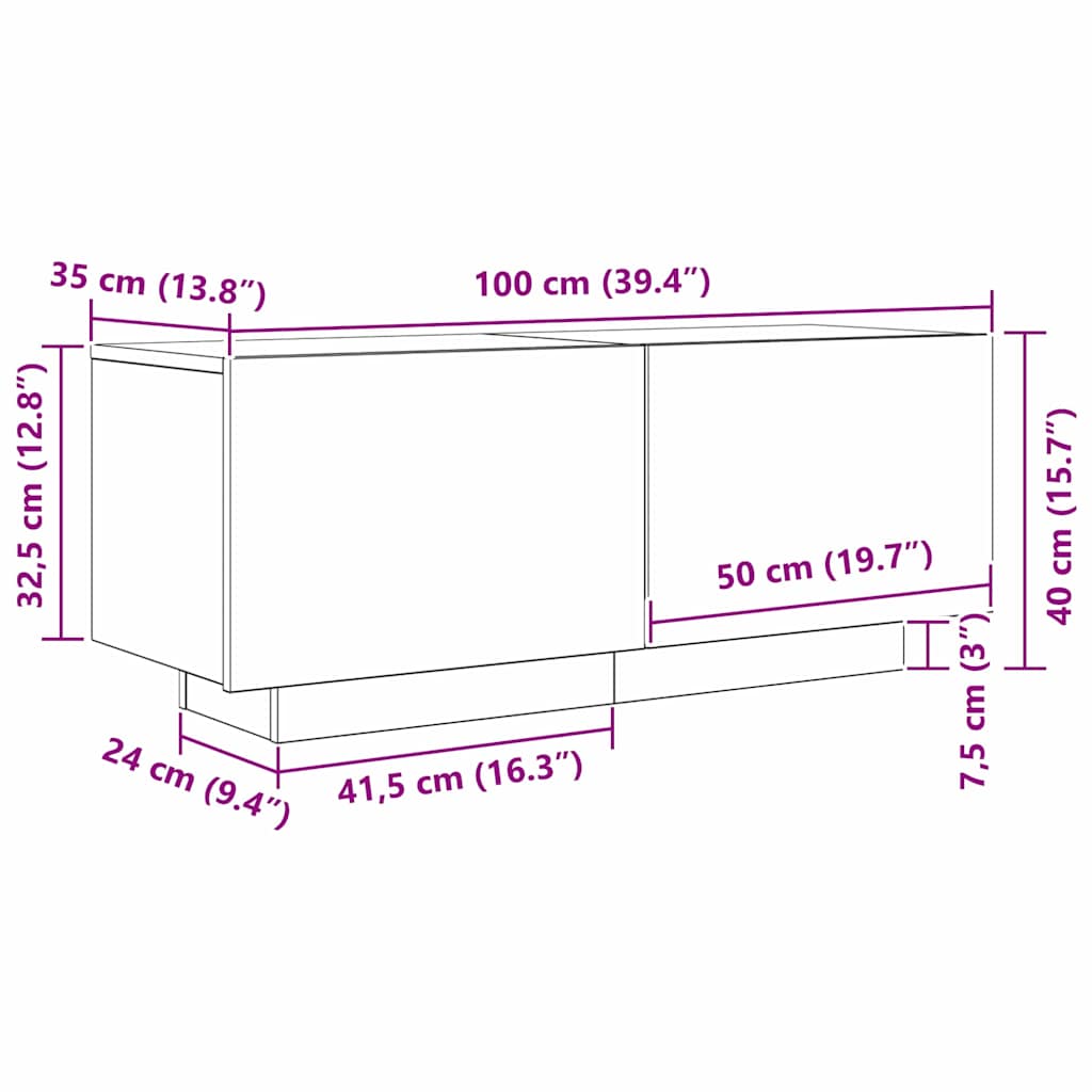 Meuble TV Chêne noir 100 x 35 x 40 cm Bois d'ingénierie