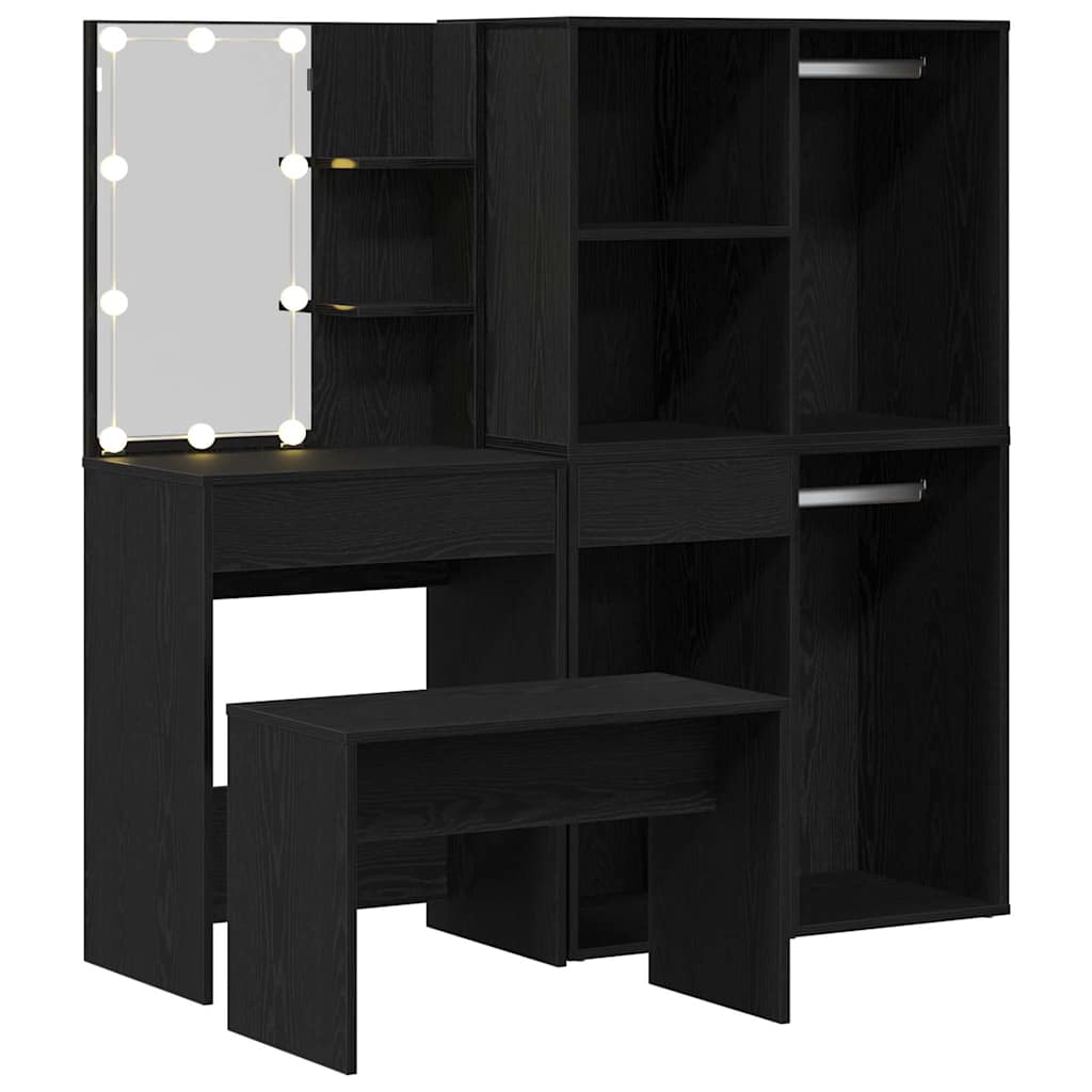 Ensemble de table de maquillage avec LED 4 pcs Chêne noir