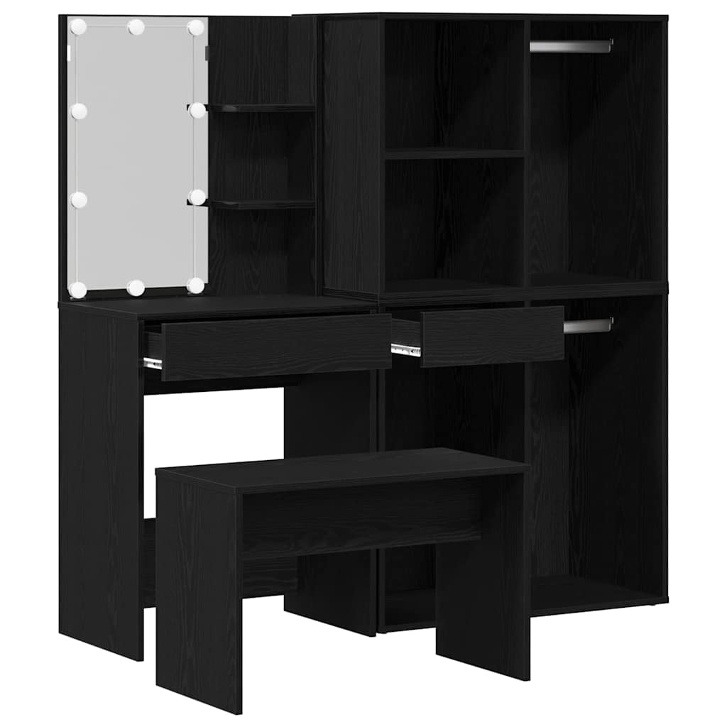 Ensemble de table de maquillage avec LED 4 pcs Chêne noir