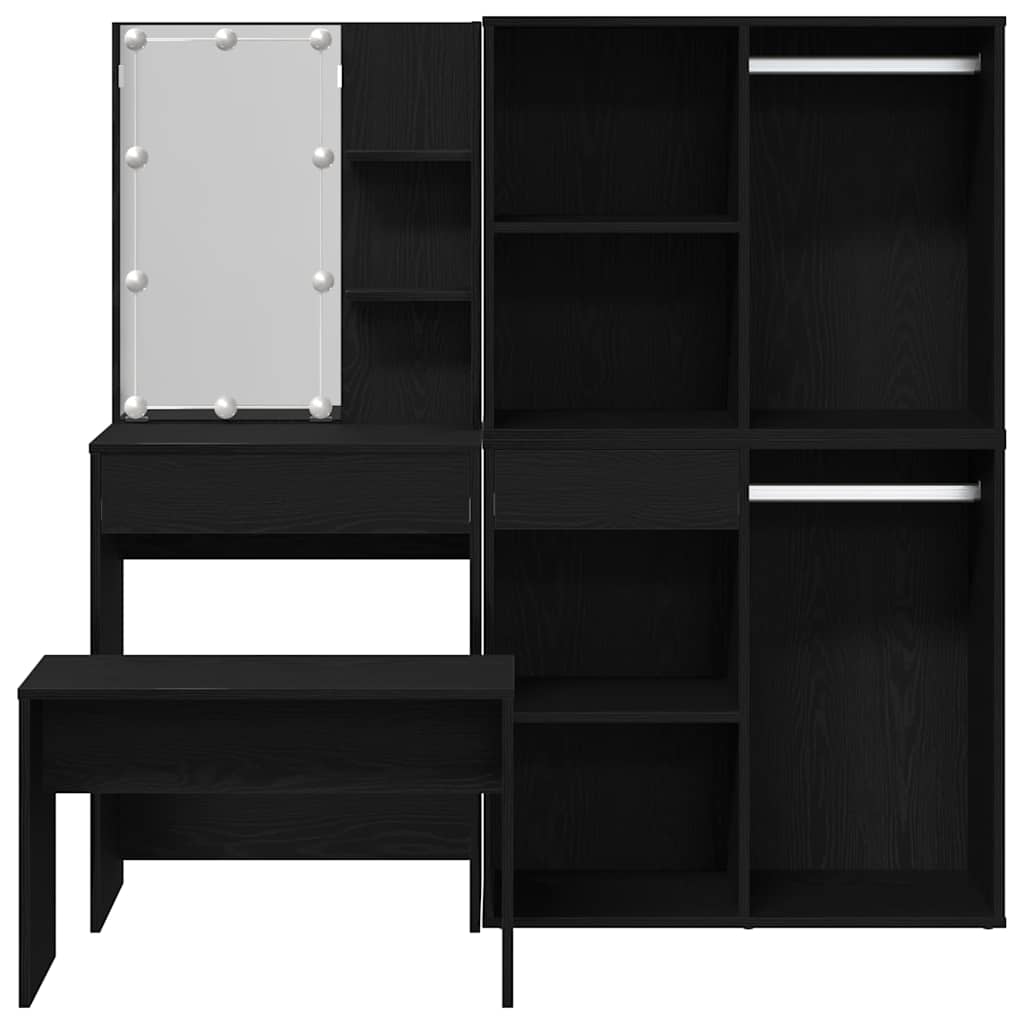 Ensemble de table de maquillage avec LED 4 pcs Chêne noir