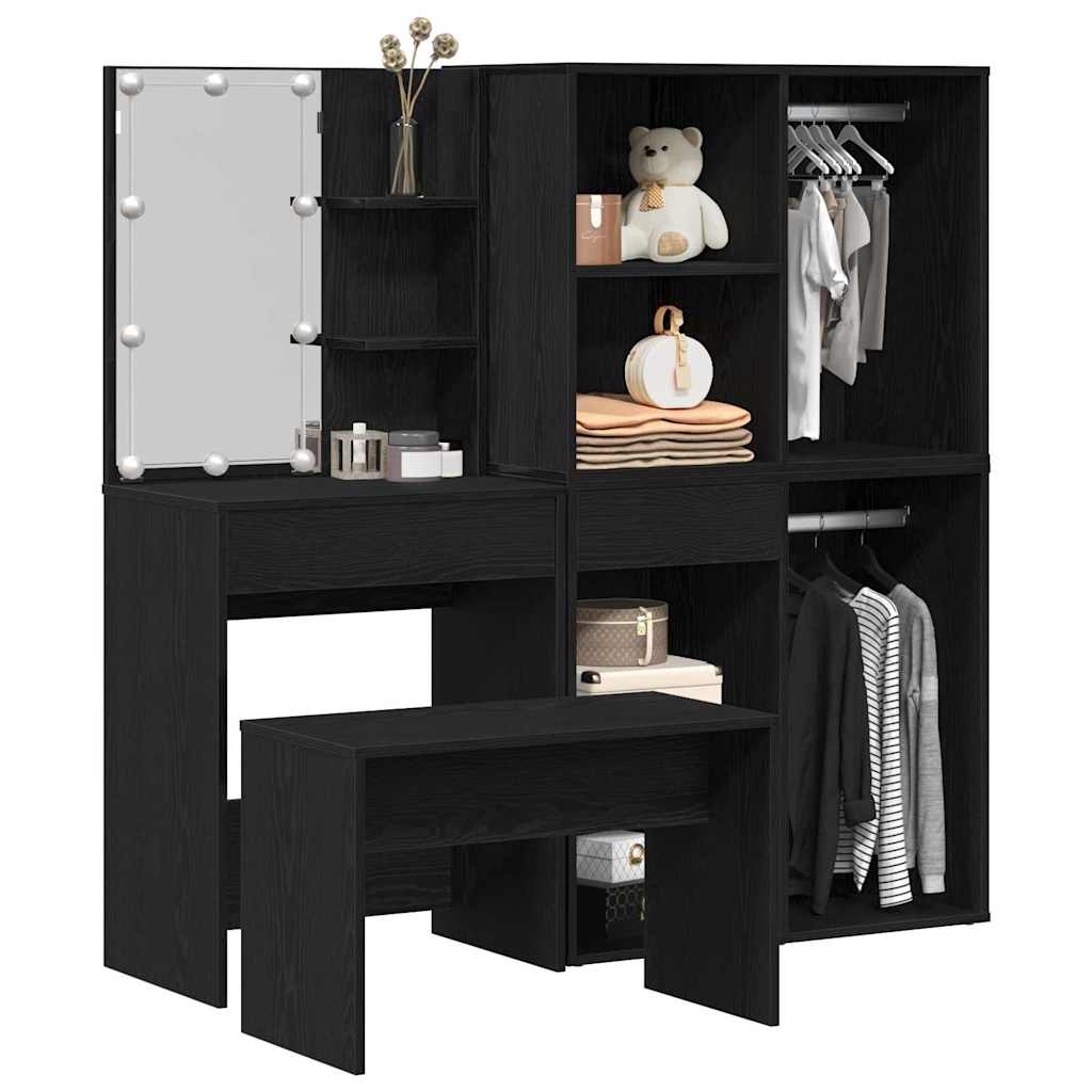 Ensemble de table de maquillage avec LED 4 pcs Chêne noir