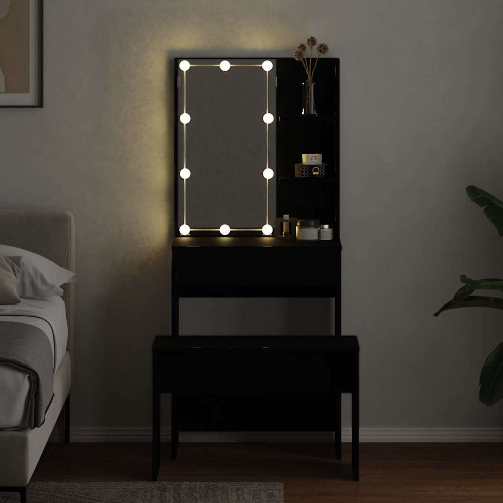 Ensemble de table de maquillage LED 2 pcs Chêne noir - XIOS