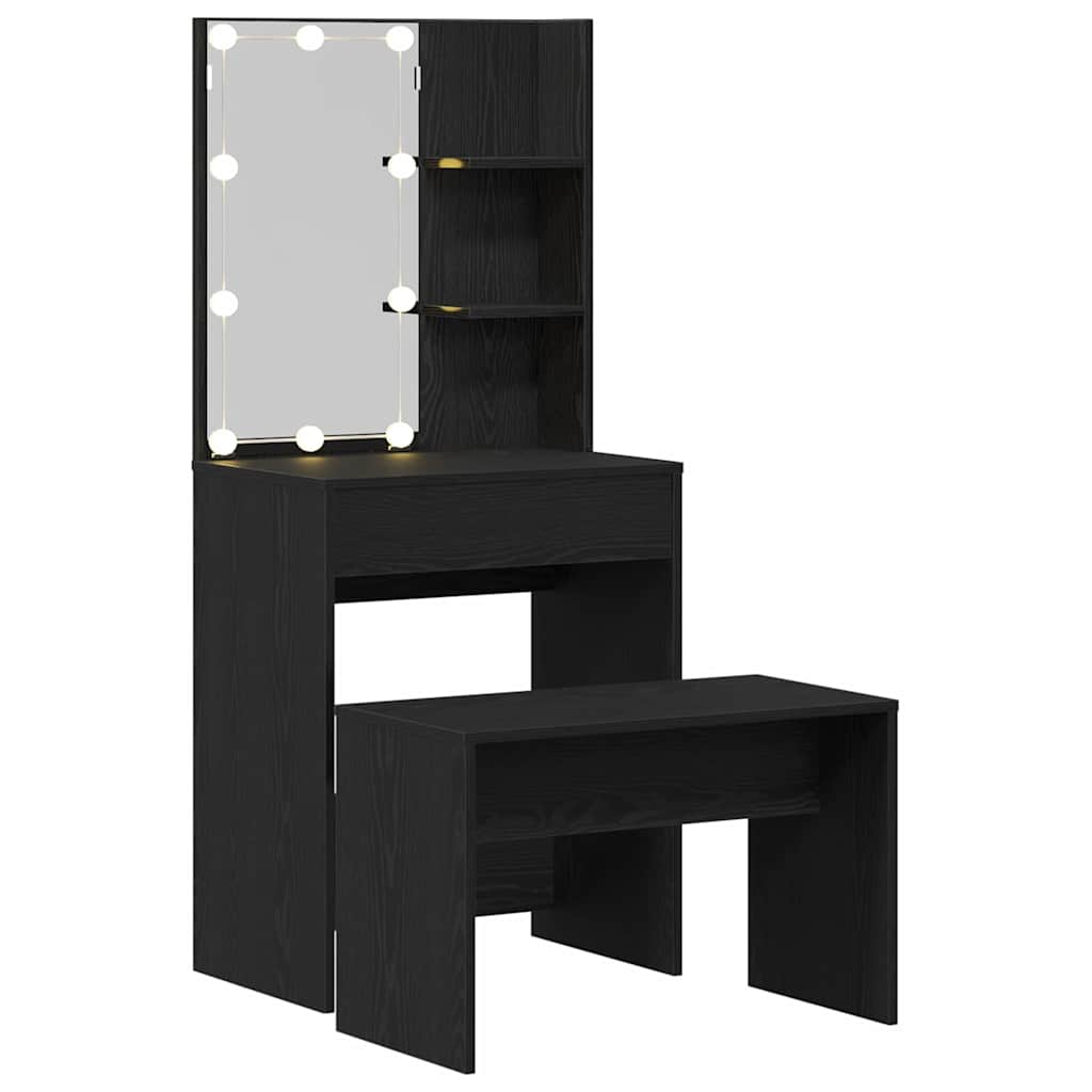 Ensemble de table de maquillage LED 2 pcs Chêne noir - XIOS