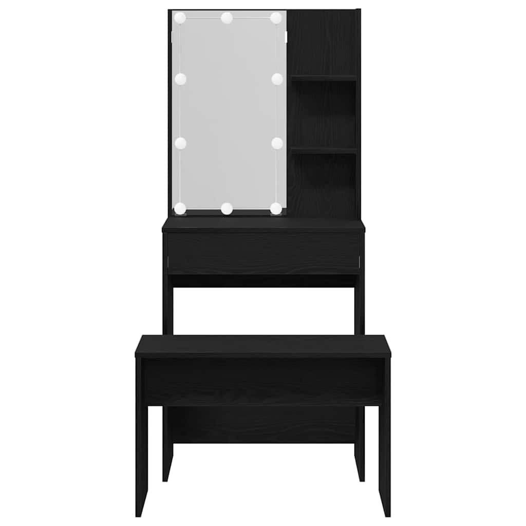 Ensemble de table de maquillage LED 2 pcs Chêne noir - XIOS
