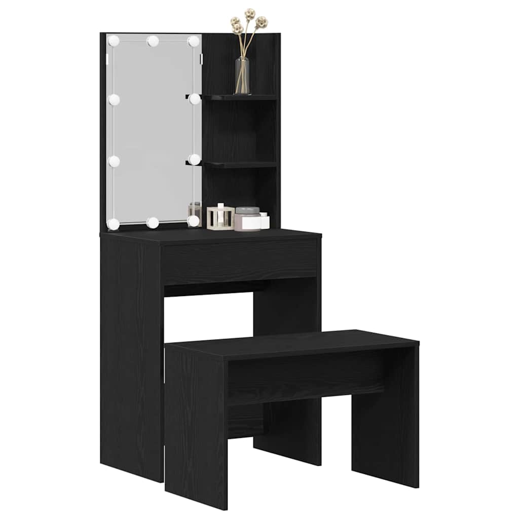 Ensemble de table de maquillage LED 2 pcs Chêne noir - XIOS