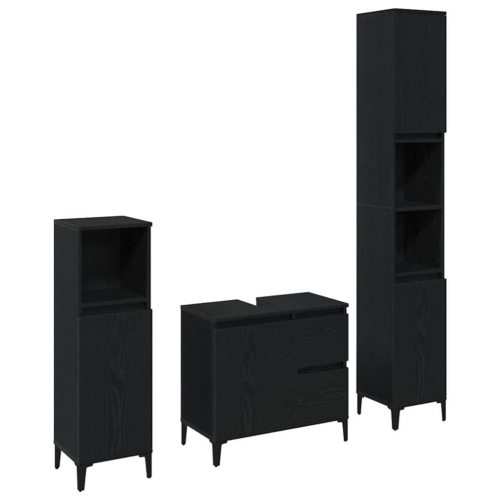Ensemble de mobilier de salle de bain 3 pièces Chêne noir