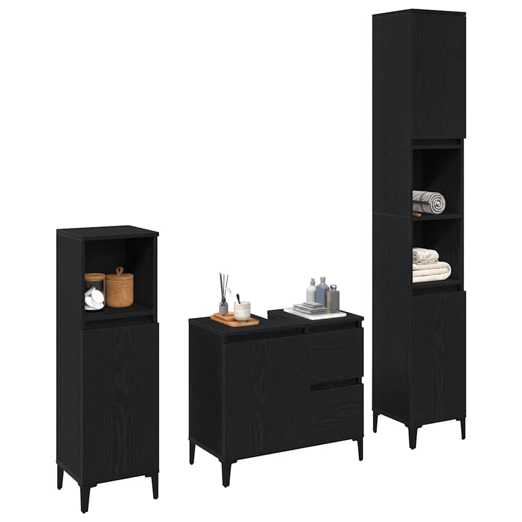 Ensemble de mobilier de salle de bain 3 pièces Chêne noir