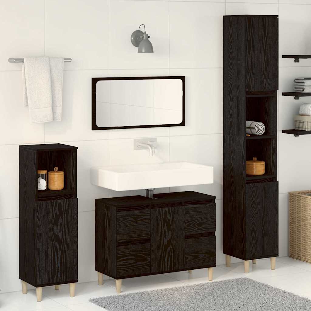 Ensemble de mobilier de salle de bain 3 pièces Chêne noir