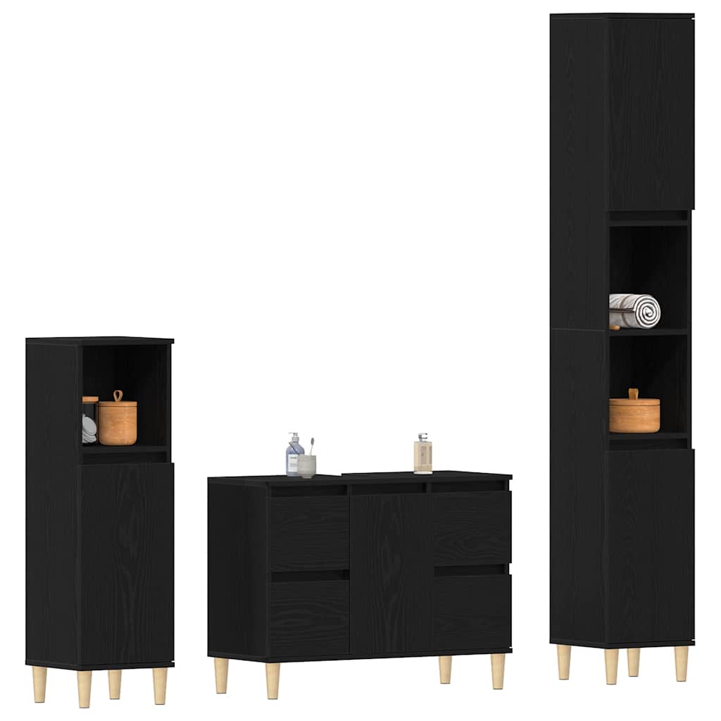 Ensemble de mobilier de salle de bain 3 pièces Chêne noir